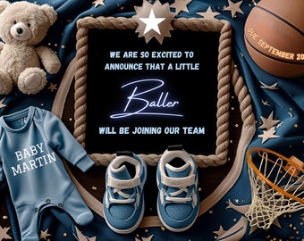 Basketball theme pregnancy announcement template, digital download, editable personalized file, social media template, Facebook announcement