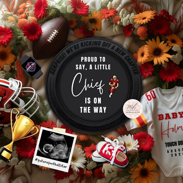 Digital pregnancy announcement, American football theme editable template, superbowl, instagram, facebook, touch down, kicking off,expecting