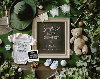 Daddy's Golfing buddy pregnancy announcement, digital template, neutral gender, fathers day gift, mama to be, golf theme, dad to be