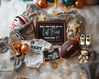 Digital pregnancy announcement, American football theme editable template, left field, instagram, facebook, touch down, expecting