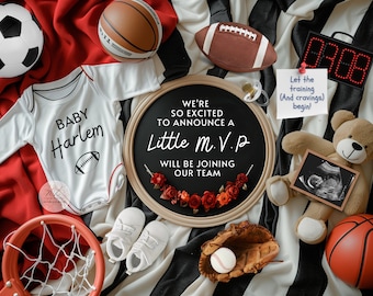 Mixed Sports Pregnancy Announcement, Baby MVP Template (Digital Download)