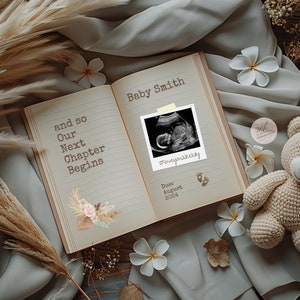 Book lover Digital pregnancy announcement, new chapter, editable template, boho neutral, new mom,first time parents,expecting a baby, reader