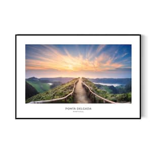 Punta Delgada Portugal Wand Kunst | Azoren Reise Poster | Atlantikinsel Landschaft | Digitales Poster | Sofort Download
