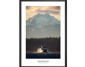 Wydruk stanu Waszyngton | Sztuka ścienna Pacific Northwest | Plakat podróżniczy USA | Pobieranie cyfrowe