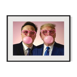Donald Trump Elon Musk Digital Download | Pink Sunglasses & Bubble Gum | Viral Trending High-Quality Printable Artwork