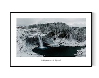 Impresión invernal de las cataratas de Snoqualmie / Arte de cascadas de Washington / Paisaje del noroeste del Pacífico / Descarga digital