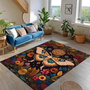 Luna Moth Rug, Gothic Rug, Cottagecore Butterfly Decor Rug, Celestial Witch Dark Moth Carpet, Living Room Fairycore Whimsical Decor