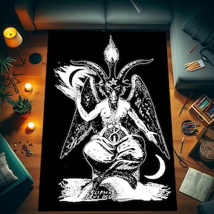 Pentagram Rug,Baphomet Demon Rug,Satanic Goat Rug,Satanic Pentagram Rug,Round Rug,Circle Rug,Cool Rug,Living Room Rug,Non Slip Rug,Area Rug