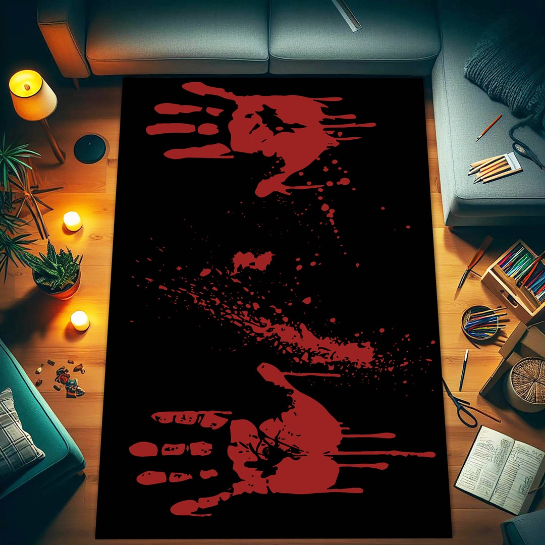 Blood Hand Rug for Halloween, Horror Room Rug, Black Red Rug, Horror ...