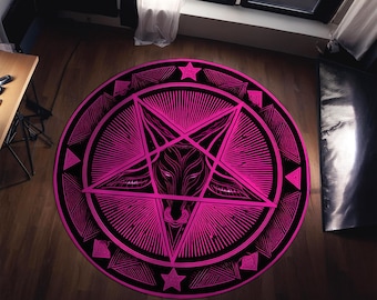 Alfombra de pentagrama, alfombra redonda de pentagrama, alfombra con símbolo de protección, alfombra gótica de pentagrama, alfombra con estampado de pentagrama, alfombra de la trampa del diablo,