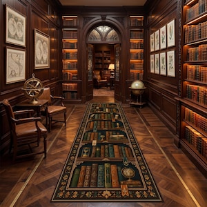 Bookshelf Runner Rug, Dark Academia Hallway Rug, Library Book Lover Decor, Long Entryway Carpet