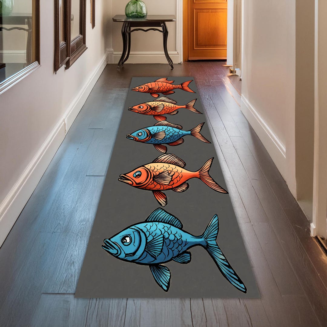 Fish Runner Decor, Kitchen Dining Room Runner Rug, Farmhouse Rug Fish ...