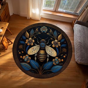 Alfombra redonda gótica con diseño de abeja, alfombra con diseño de abeja miel, decoración floral con abejas, alfombra bohemia, alfombra estética, alfombra Dark Academia, alfombra moderna para sala de estar, decoración gótica para habitaciones