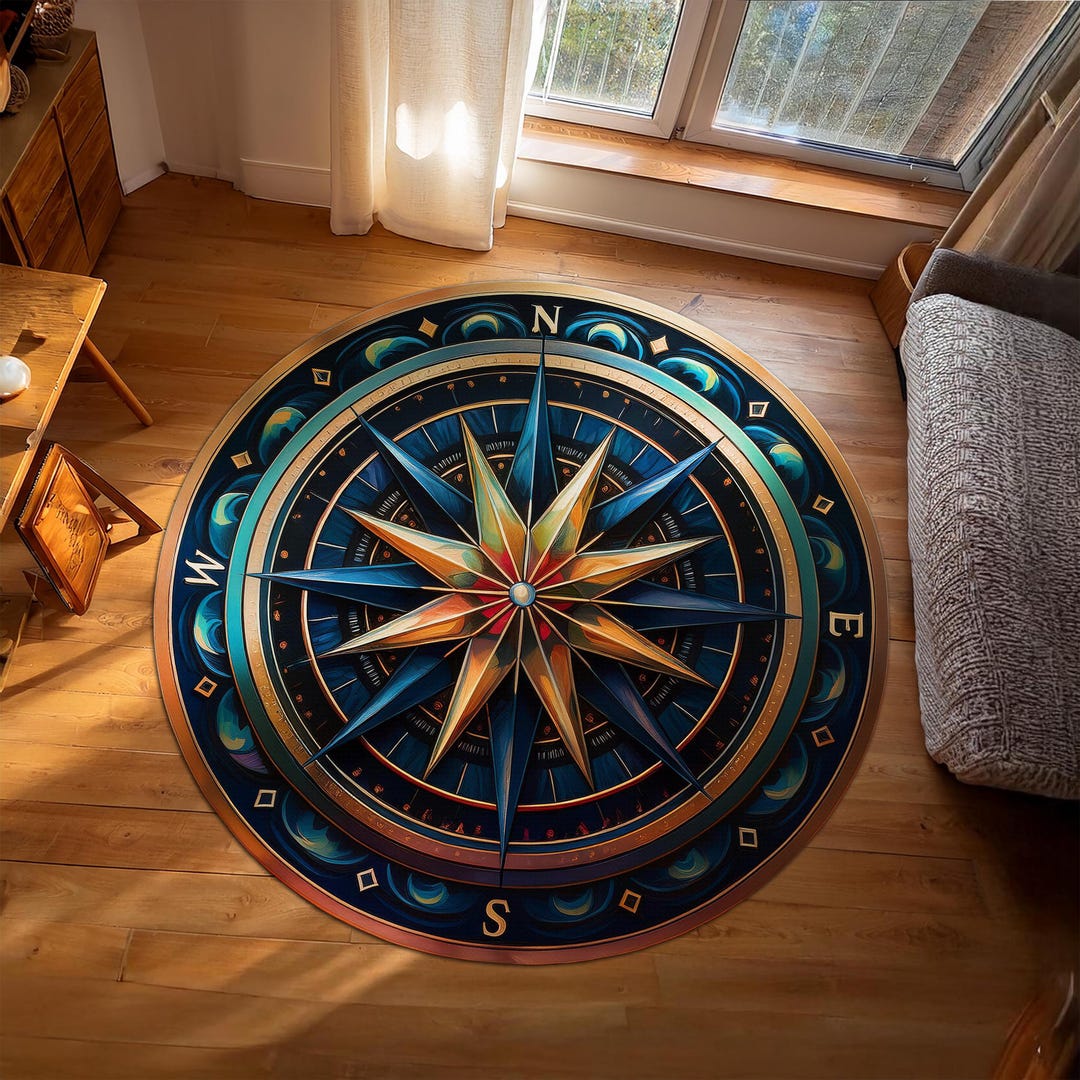 Compass Round Rug, Traveler Rug, Sailor Rug, Yacht Rug, Coastal Decor ...