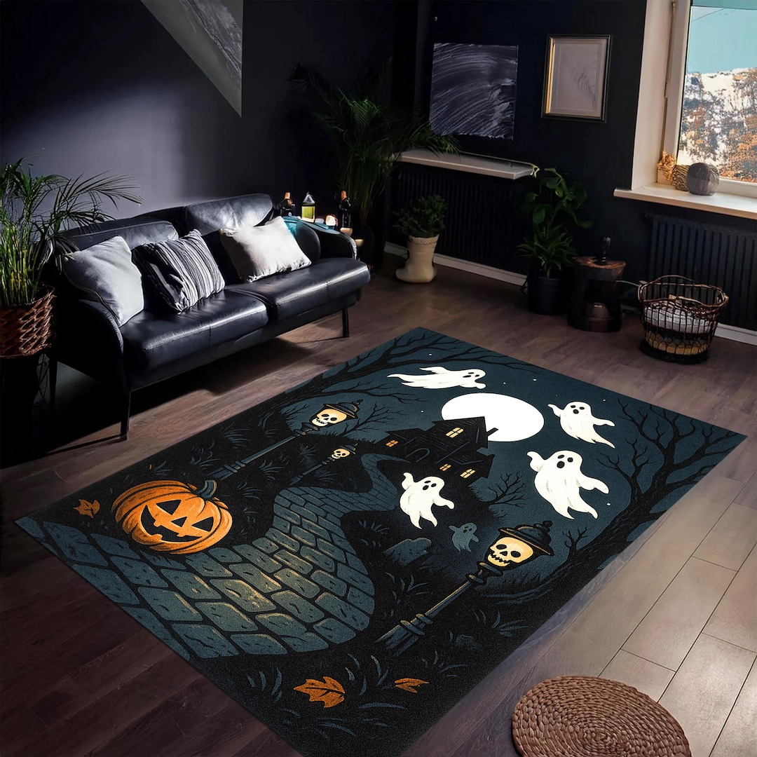 Spooky Rug Texture Halloween Ghost Rug – Haunted House Pumpkin Carpet – Spooky Night Scene ...