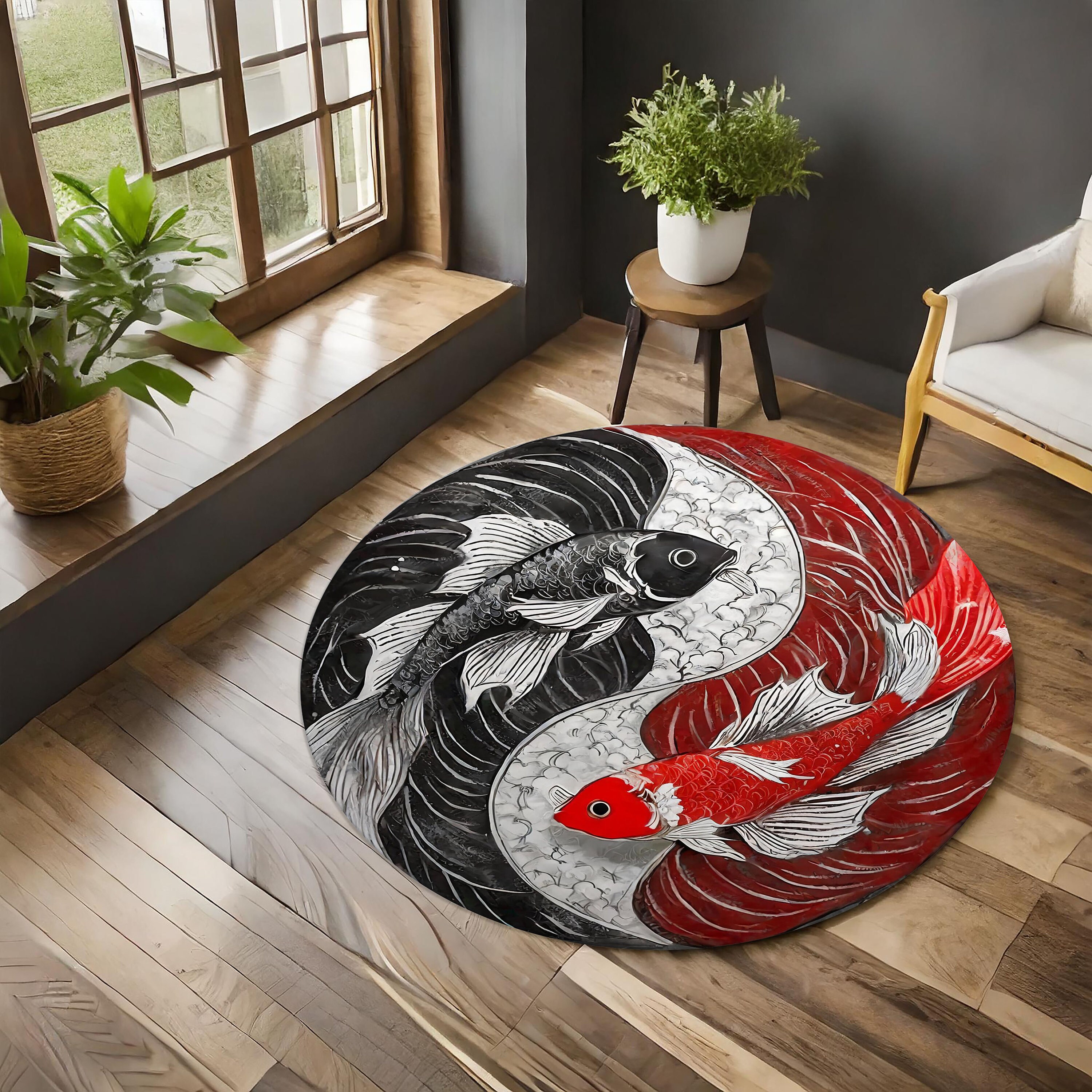 Red Koi Rug Two Koi Fish Rug,feng Shui Themed Rug,living Room Rug, Kids Room Rug ...