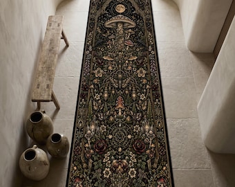 Alfombra de pasillo con diseño de setas encantadas, alfombra gótica para pasillo con temática de bosque, alfombra de setas estilo cottagecore, alfombra botánica celestial, decoración de bosque oscuro.