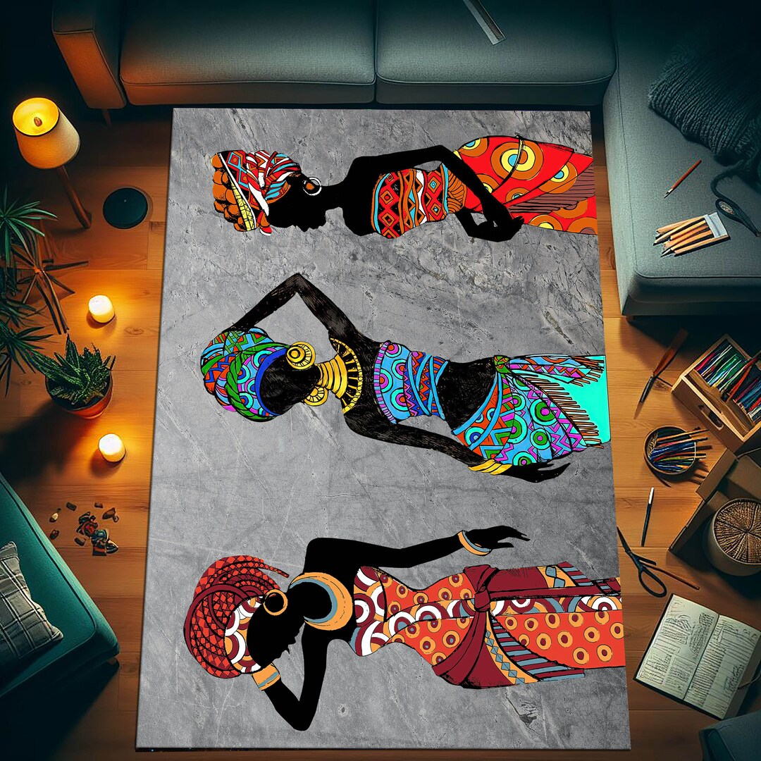 Art Deco Rug, African Woman Rug, Ethnic Rug, Colorful Rug, Cool Home ...