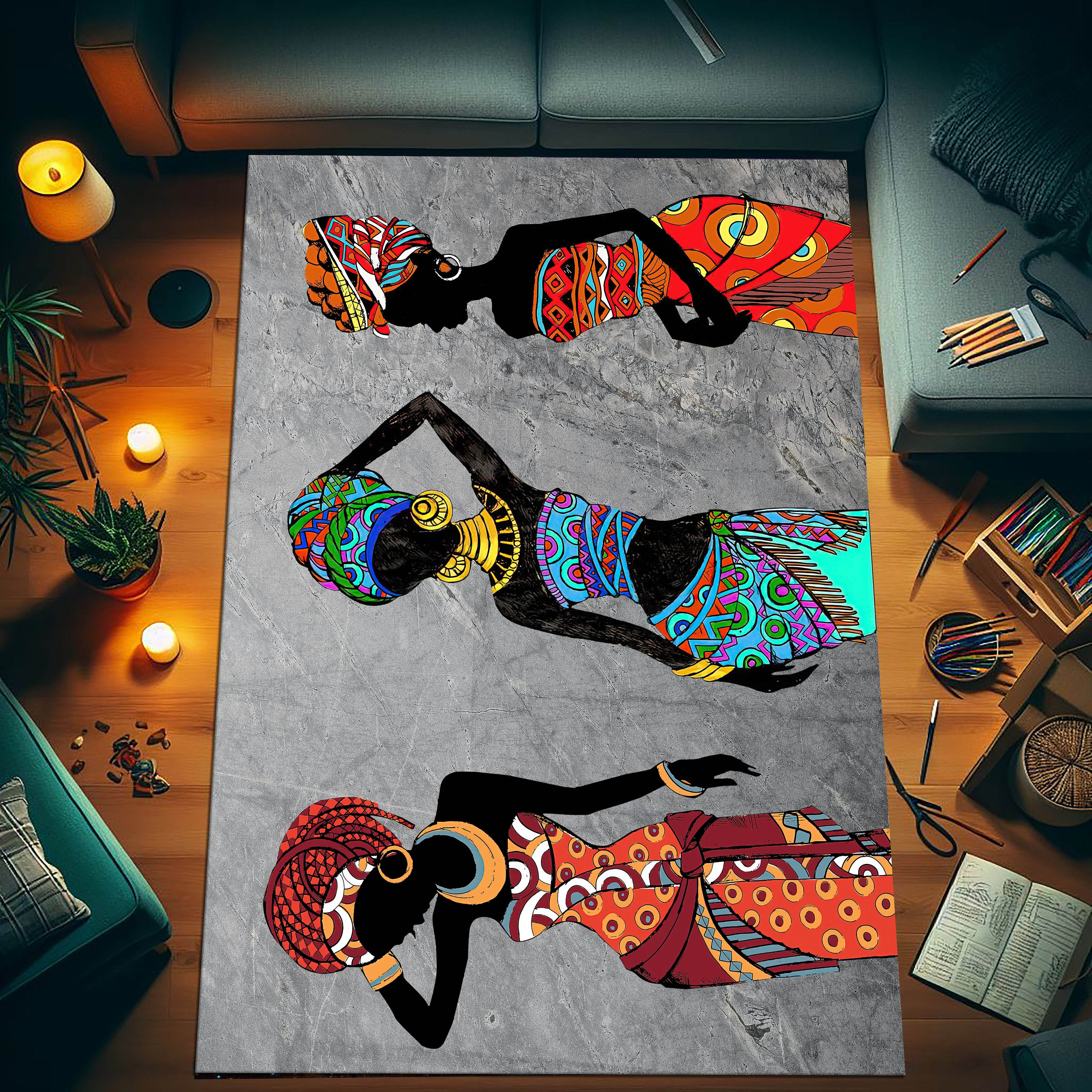 Colorful African Rug Pattern Art Deco Rug, African Woman Rug, Ethnic Rug, Colorful Rug, Cool Home ...