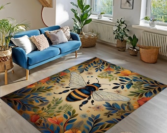 Bee Kitchen Rug Floral Bee Rug, Honey Bee Rug, Bee Themed Round Rug, Boho Rug ...