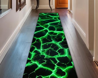 Alfombra de lava con efecto 3D, alfombra de lava verde tipo pasillo, alfombra con efecto neón, alfombra de área, alfombras de lava, alfombra moderna, alfombra para sala de estar, regalo personalizado, alfombra de decoración para el hogar
