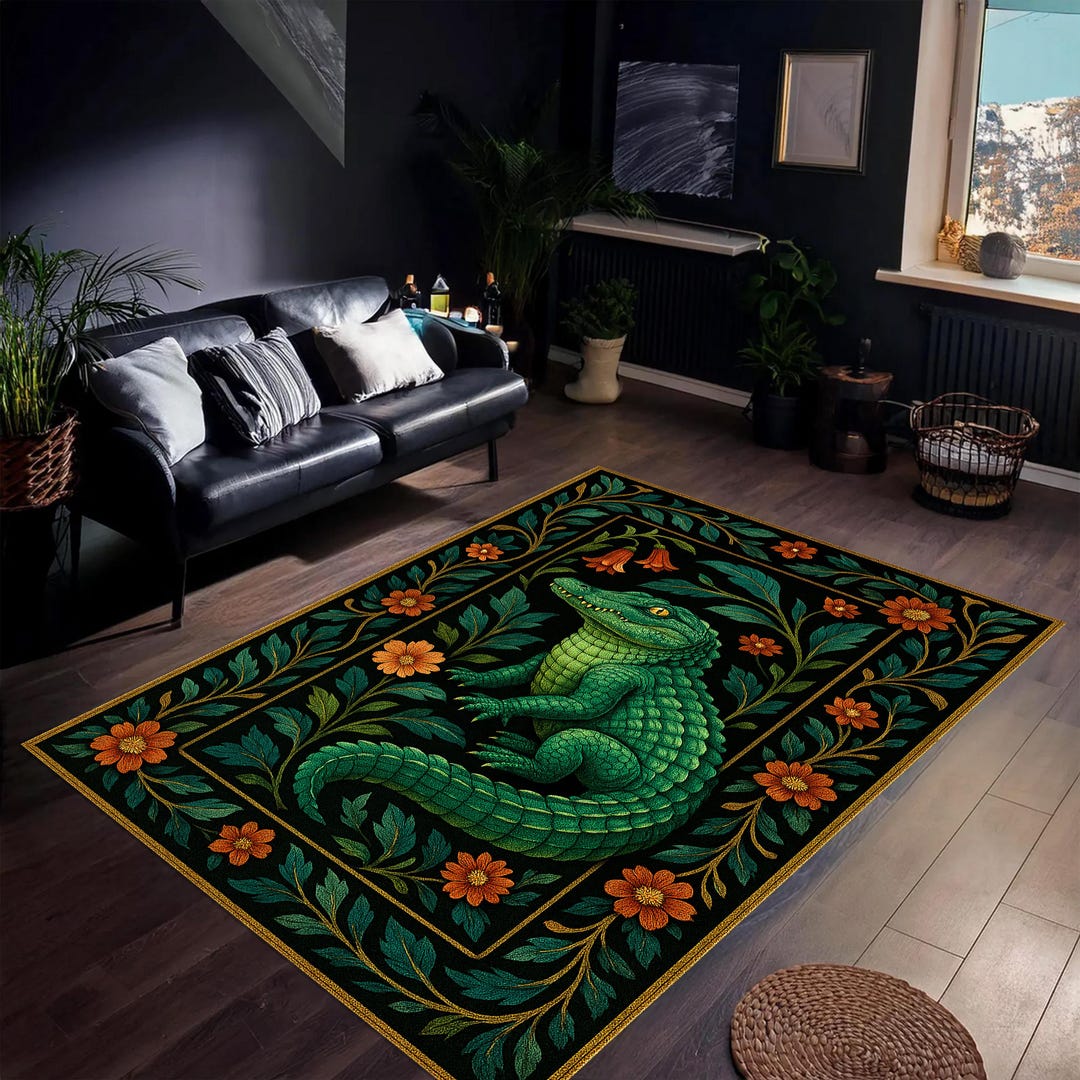Animal Abyss Rug Crocodile Area Rug – Whimsical Jungle Animal Carpet, Bold Nature Decor ...