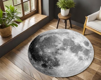 Moon Rug, Moon Round Rug, Round Carpet, Gamer Room Rug, Moon Lover Gift, Non Slip Round Rug, Rug for Living Room, Rug for Kidsroom,