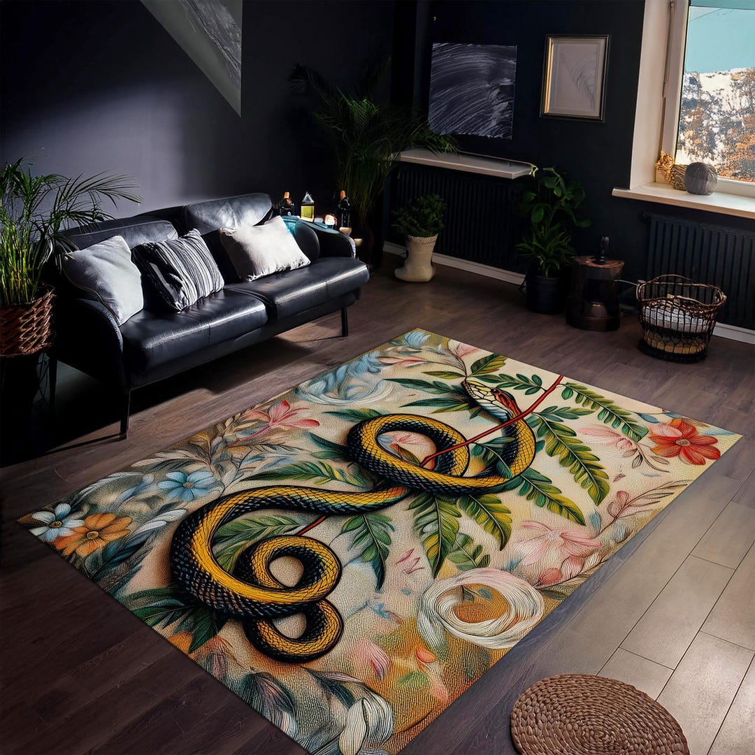 Floral Snake Rugs, Snake Rug, Big Cobra Rug, Snake Decor, Viper Area ...