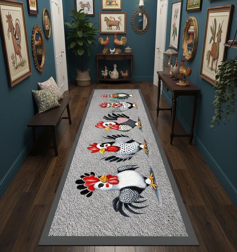 Chicken Rug Colorful Chicken Runner Decor, Kitchen Dining Room Runner Rug, Farmhouse Rug ...