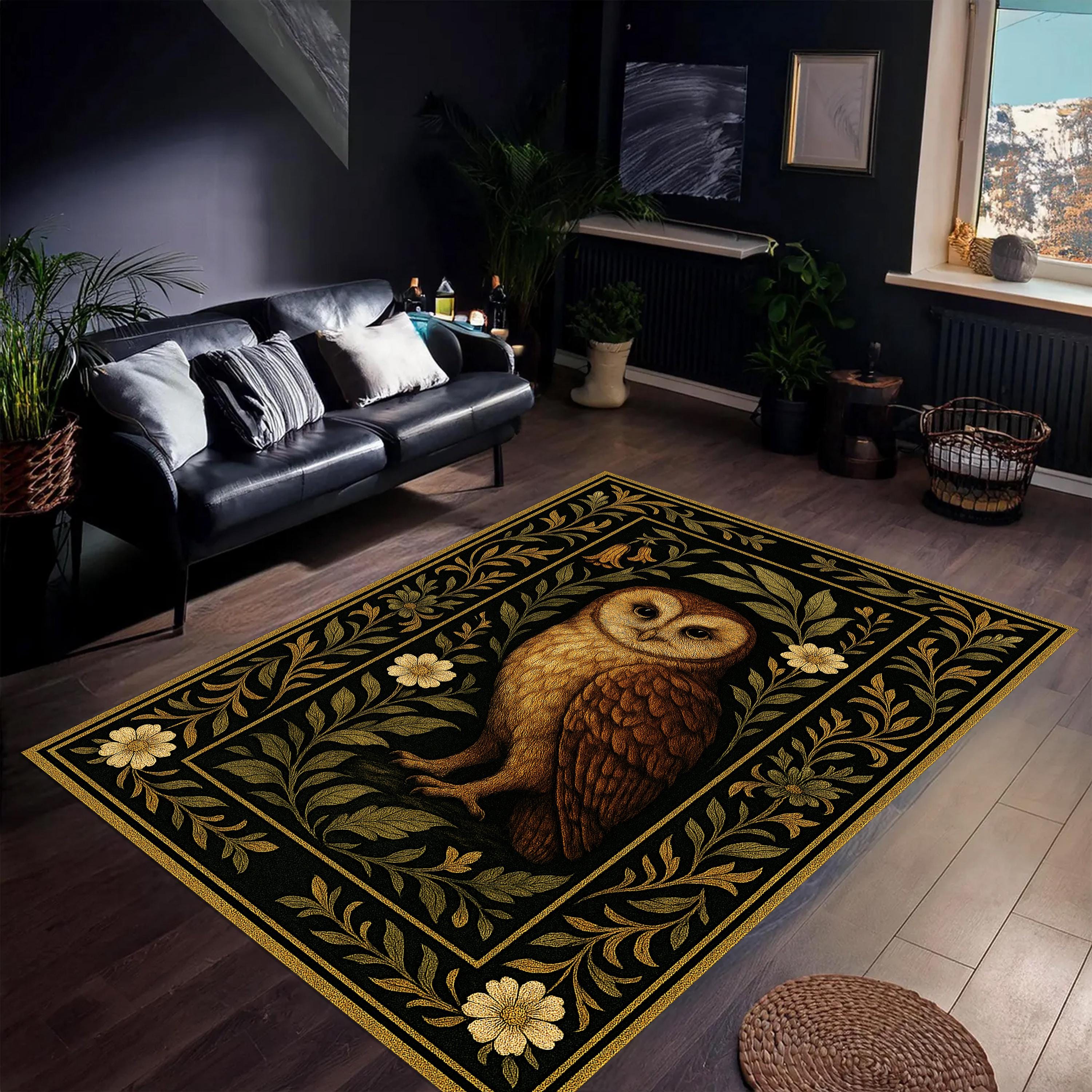Owl Rug – Gothic Cottagecore Animal Carpet, Dark Academia Aesthetic Floor Mat, Nature Lover Gi