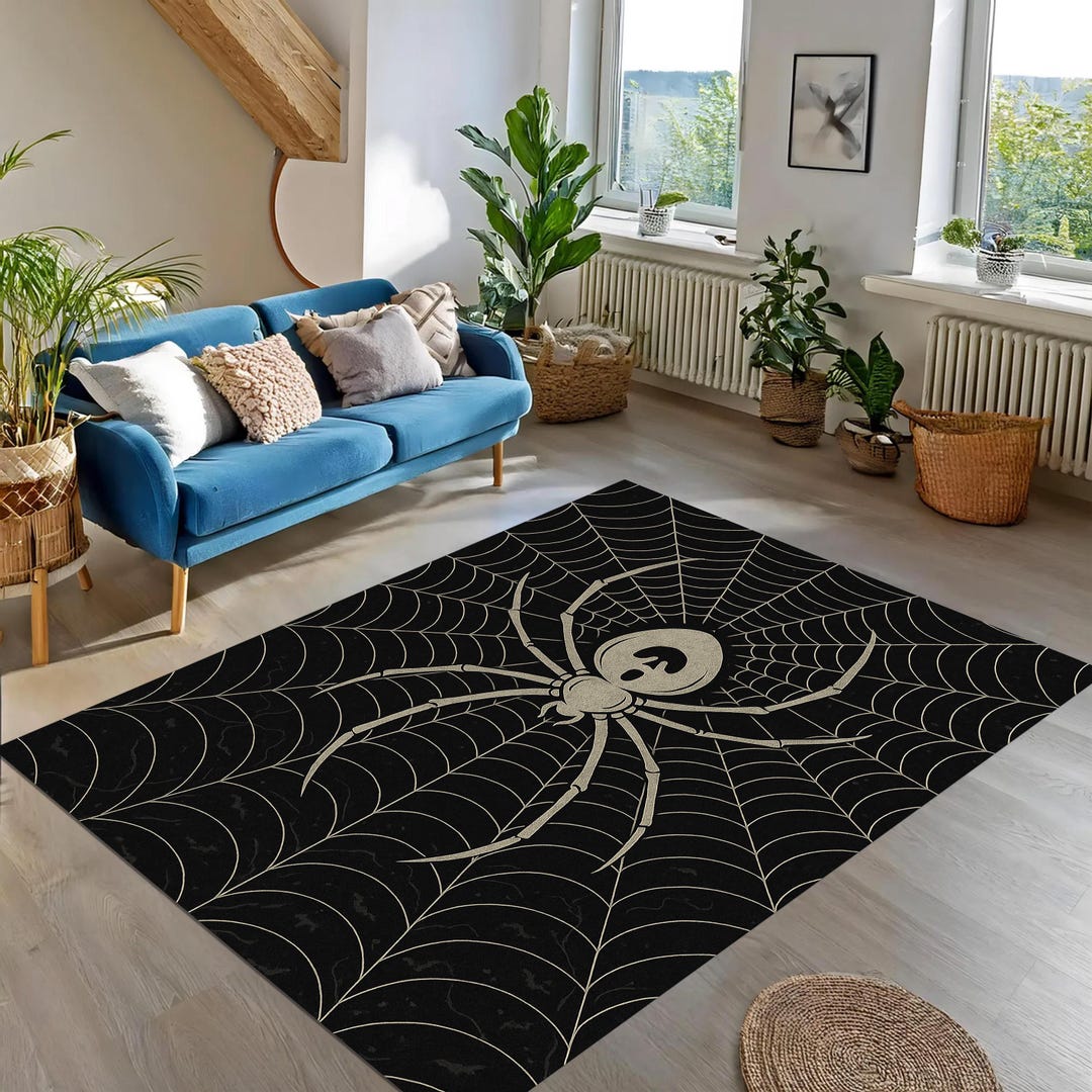 Gothic Spider Rug – Black Carpet With Web Design – Creepy Halloween ...