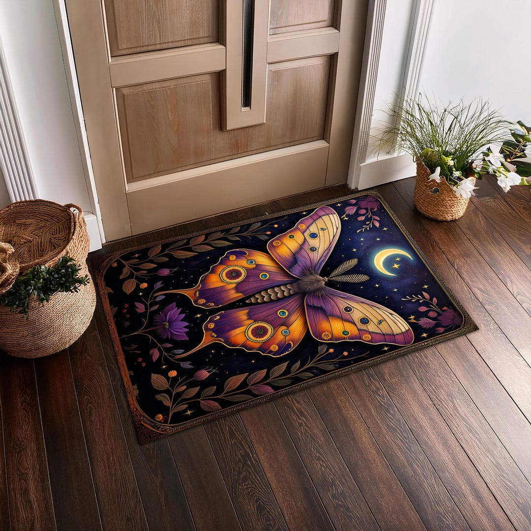 Moth Area Rug Luna Moth Rug, Gothic Rug, Cottagecore Butterfly Decor Rug, Celestial ...