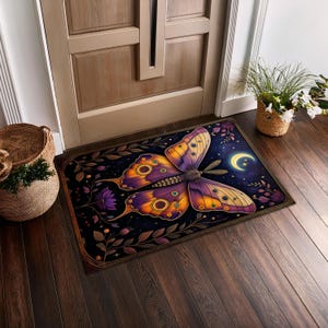 Luna Moth Rug, Gothic Rug, Cottagecore Butterfly Decor Rug, Celestial Witch Dark Moth Carpet, Living Room Fairycore Whimsical Decor