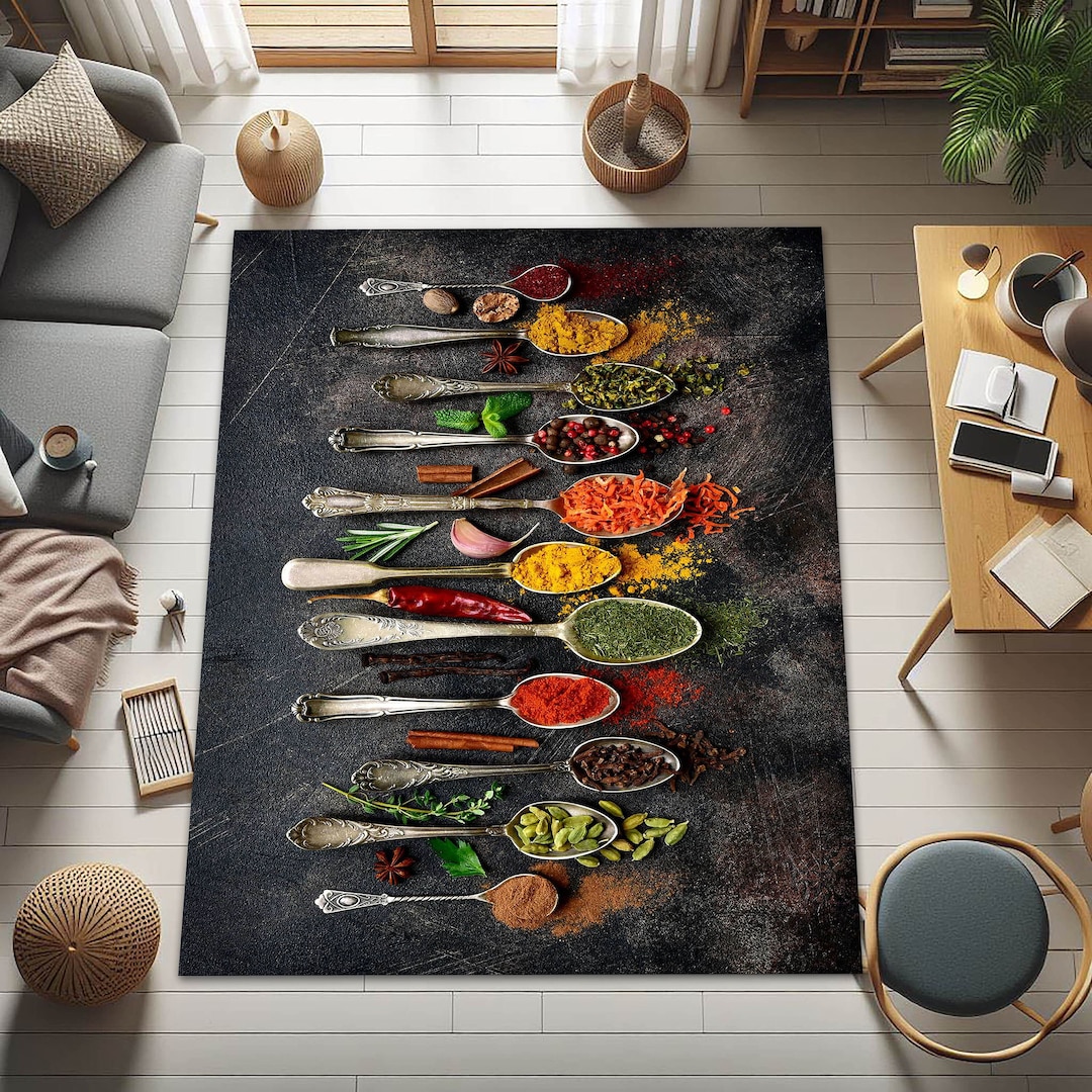 Spices Design Rug for Kitchen Room, Herbs and Spices Rug, Kitchen Rug ...