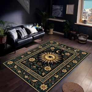Mystic Eye Sun Rug – Witchy Celestial Area Carpet, Occult Boho Floor Decor, Spiritual Gift for Astrology Lovers