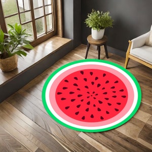 Watermelon Rug, Round Rug, Watermelon Design Rug, Fruit Décor, Kitchen Rug, Play Room Decor, Minimalist Rug, Modern Rug, Area Rug, Kids Rug