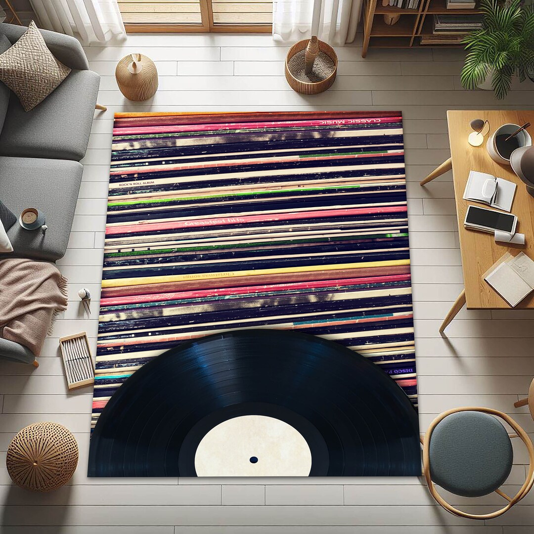 Vinyl Record Rug, Music Decor, Vintage Style Vinyl Covers Rug Print ...