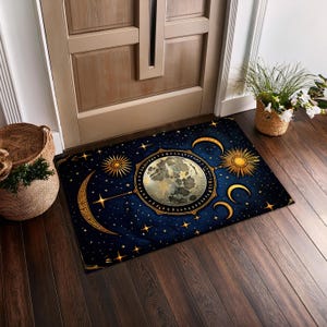 Alfombra de tarot con estrellas y luna celestial, alfombra de astrología, alfombra de signo zodiacal místico, alfombra acogedora con cartas del tarot góticas