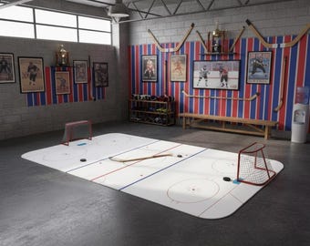 Ice Hockey Rink Rug – Realistic Sports Field Carpet, Hockey Lover Gift, Playroom Floor Mat, Washable Game Decor – Rug Only