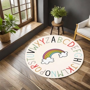 Alfombra con alfabeto, alfombra con letras, alfombra para guardería, alfombra para habitación de niños, alfombra redonda, alfombra redonda, regalo para él, alfombras personalizadas, alfombras de área, alfombras populares, regalo personalizado