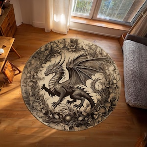 Fantasy Inspired Dragon Rug, Gothic Area Rug, Fairycore, Dark Academia, Magical Dragon, Aesthetic, Maximalist Rug For Living Room,Mystic Rug