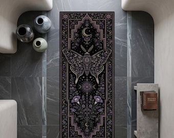 Alfombra de pasillo Celestial Luna Moth, alfombra gótica botánica para pasillo, alfombra floral de bruja, alfombra estilo Dark Academia, decoración de fases lunares