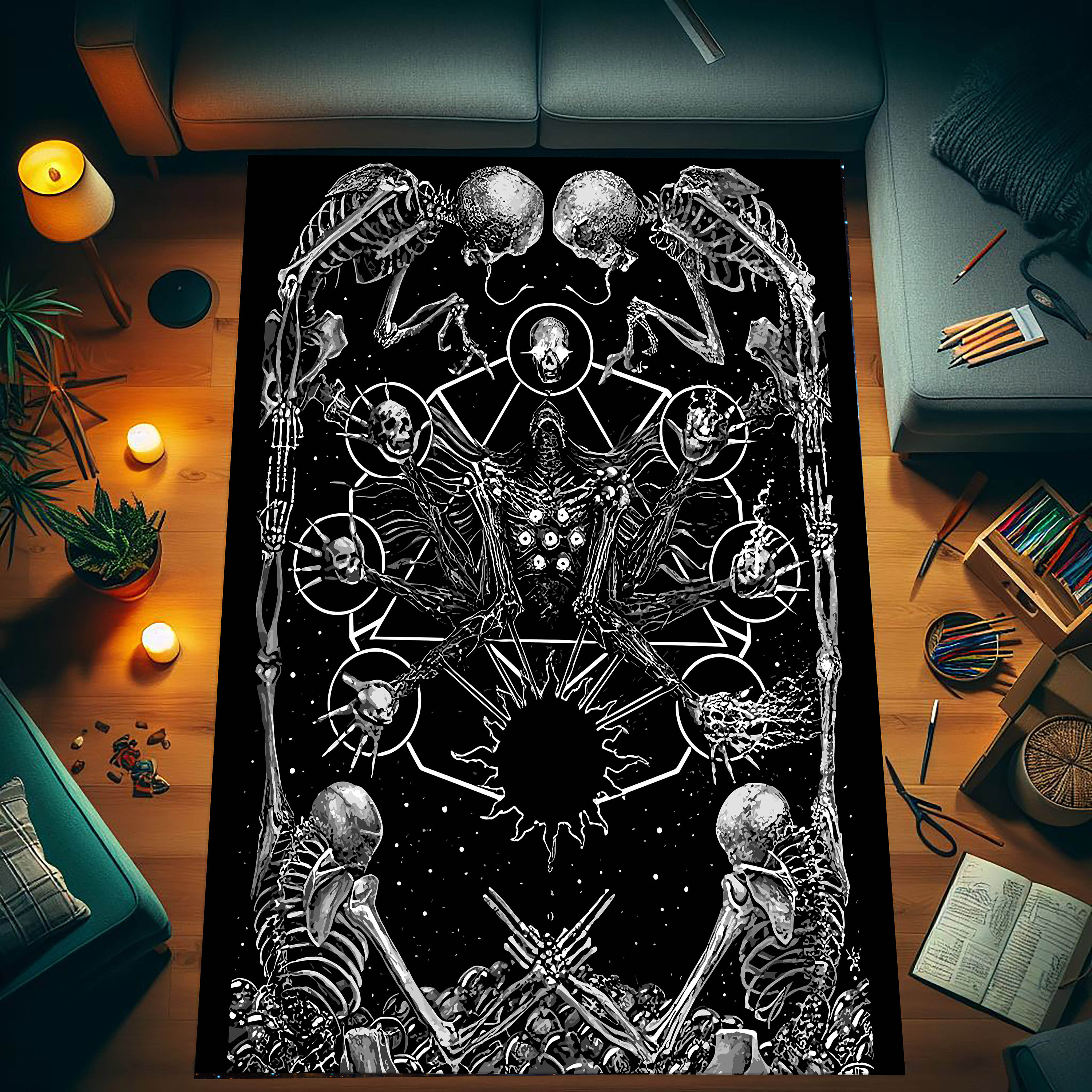 Discover Dewil With Skull Scary Rug, Gothic Style Rug, Scary Rug, Non-slip Area Rug, Gothic Home Decor, Gift for Gothic Friend,Popular Rug