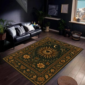 Gothic Eye Sun Rug – Dark Boho Occult Area Carpet, Witchcore Celestial Decor, Spiritual Gift for Astrology Lovers