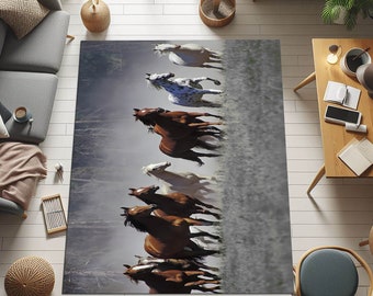 Running Horse Rug, Horse Area Rug, Animal Rug, Running Horse Rug, Riders Rug, Animal Patterned, Home Decor, Gifts for Horse Lover