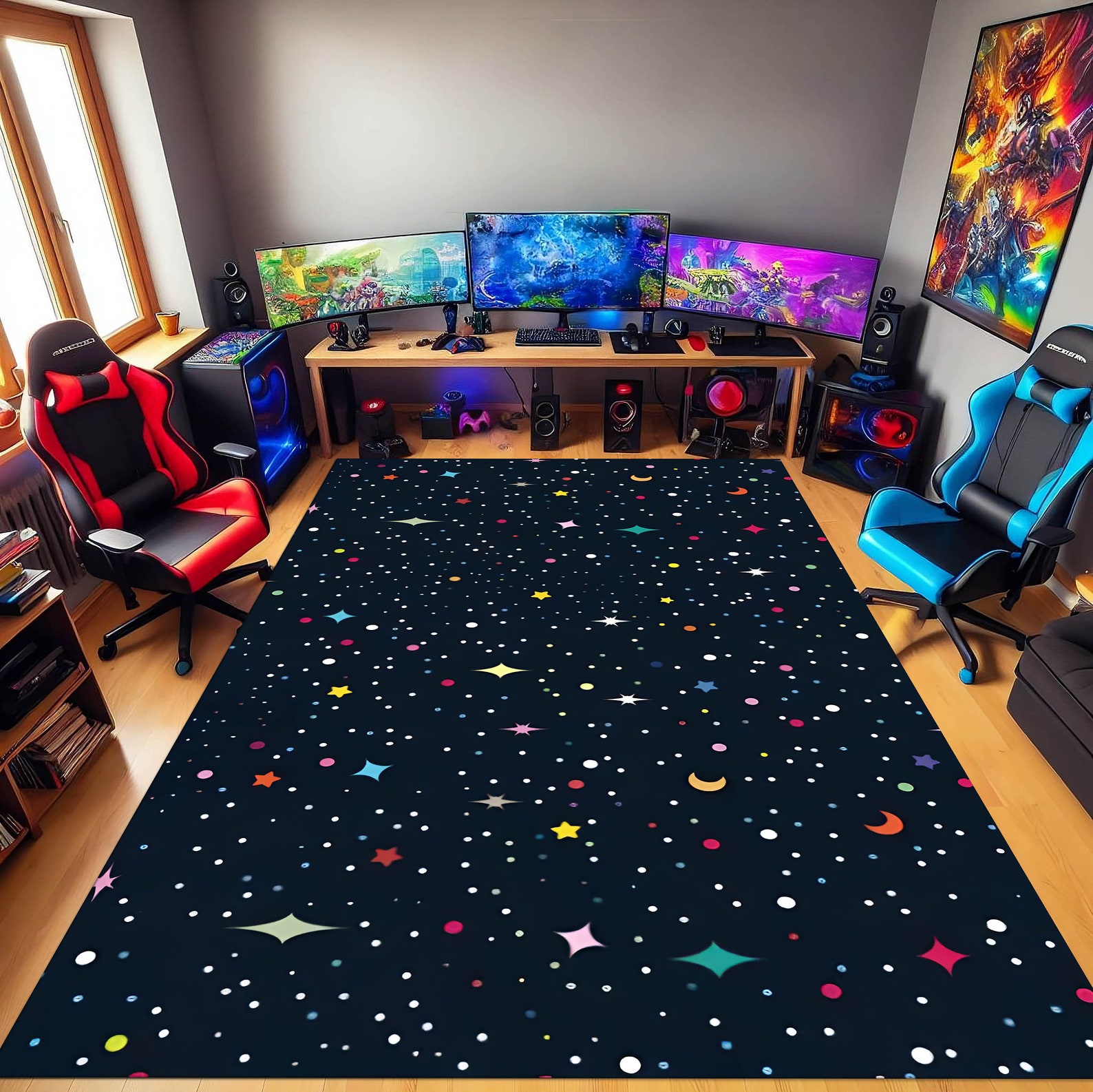 Arcade Stars Rug, Bowling Alley Carpet, Arcade Bar Carpet, Retro Rug ...