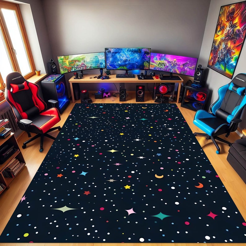 Arcade Stars Rug, Bowling Alley Carpet, Arcade Bar Carpet, Retro Rug ...