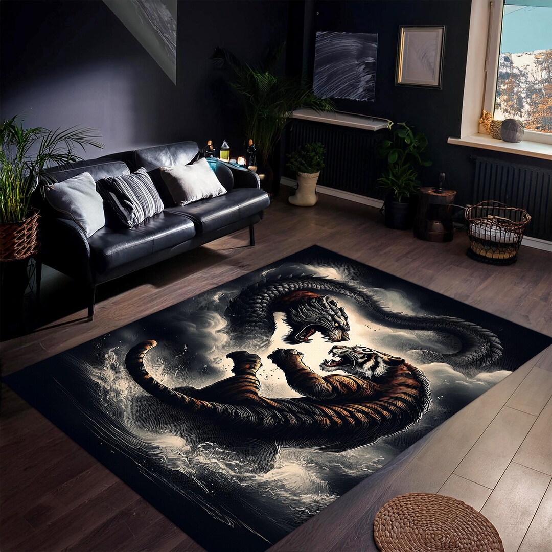 Dragor Rug Dragon and Tiger Rug, Gothic Rug for Living Room, Tibetan Rug, Yin Yang ...