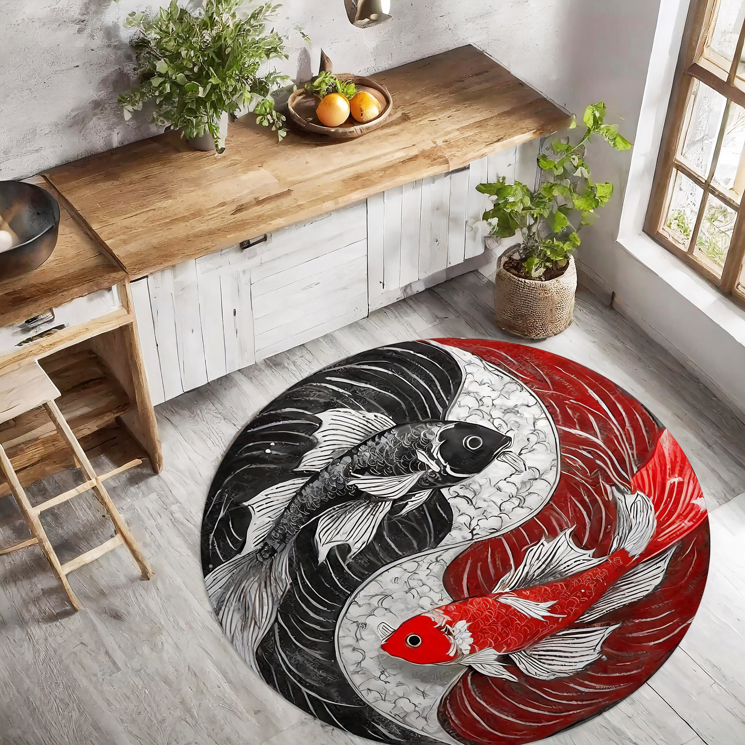 Two Koi Fish Rug,feng Shui Themed Rug,living Room Rug, Kids Room Rug ...