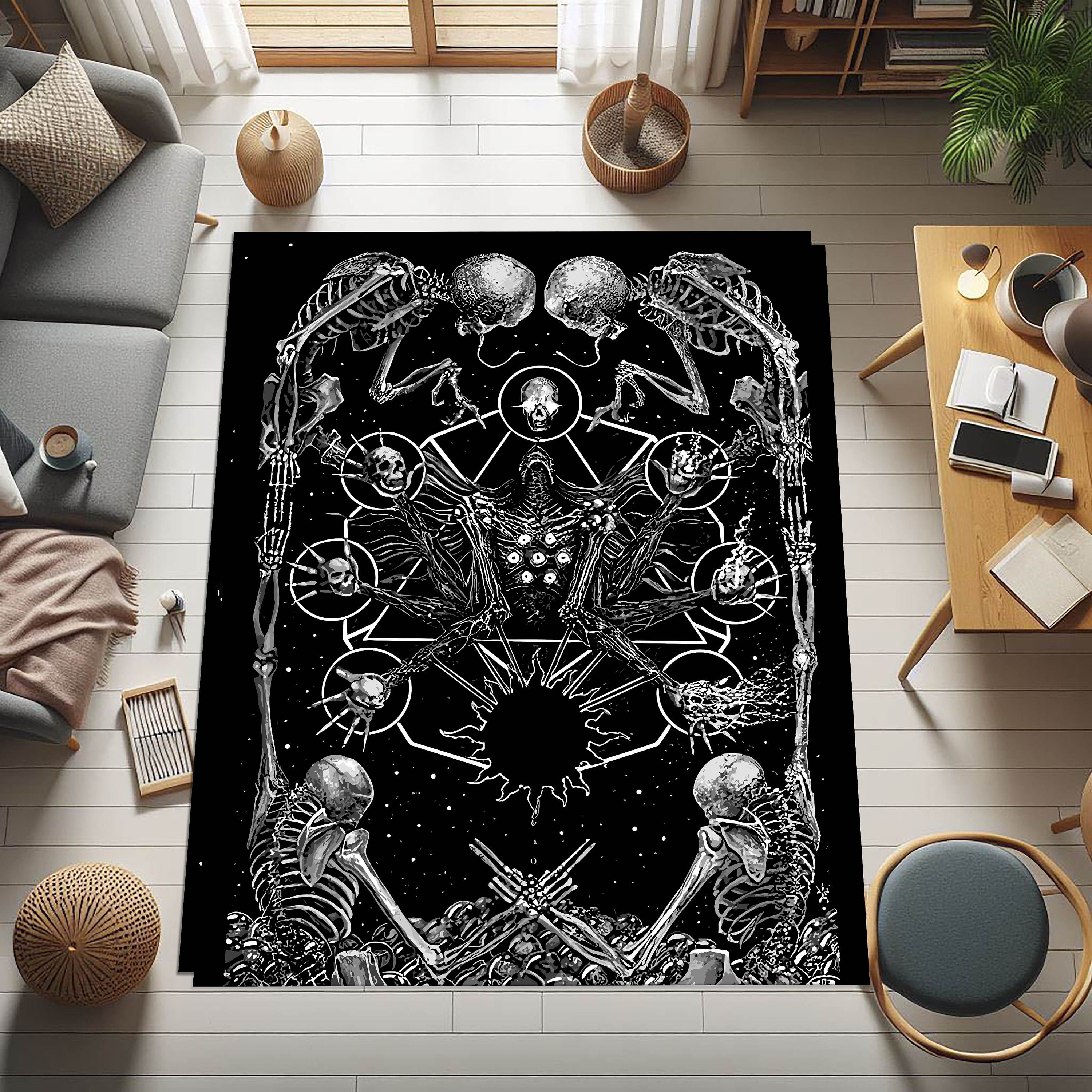 Discover Dewil With Skull Scary Rug, Gothic Style Rug, Scary Rug, Non-slip Area Rug, Gothic Home Decor, Gift for Gothic Friend,Popular Rug